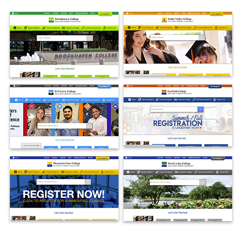 A collage of old DCCCD college home pages from 2019